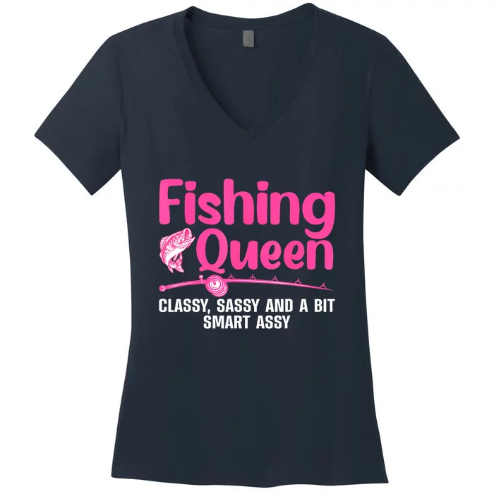 Funny Fishing Queen Ladies Fishing Lovers Gift Women's V-Neck T-Shirt