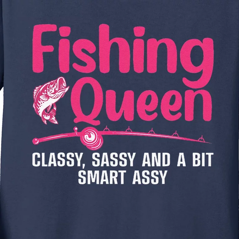 Funny Fishing Queen Design For Women Ladies Fishing Lovers Kids Long Sleeve Shirt