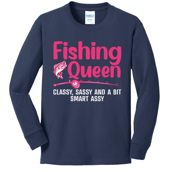 Funny Fishing Queen Design For Women Ladies Fishing Lovers Kids Long Sleeve Shirt