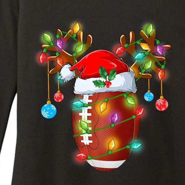 Funny Football Reindeer Santa Hat Christmas Lights Holiday Cute Gift Womens CVC Long Sleeve Shirt