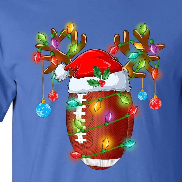 Funny Football Reindeer Santa Hat Christmas Lights Holiday Cute Gift Tall T-Shirt