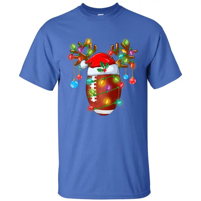 Funny Football Reindeer Santa Hat Christmas Lights Holiday Cute Gift Tall T-Shirt