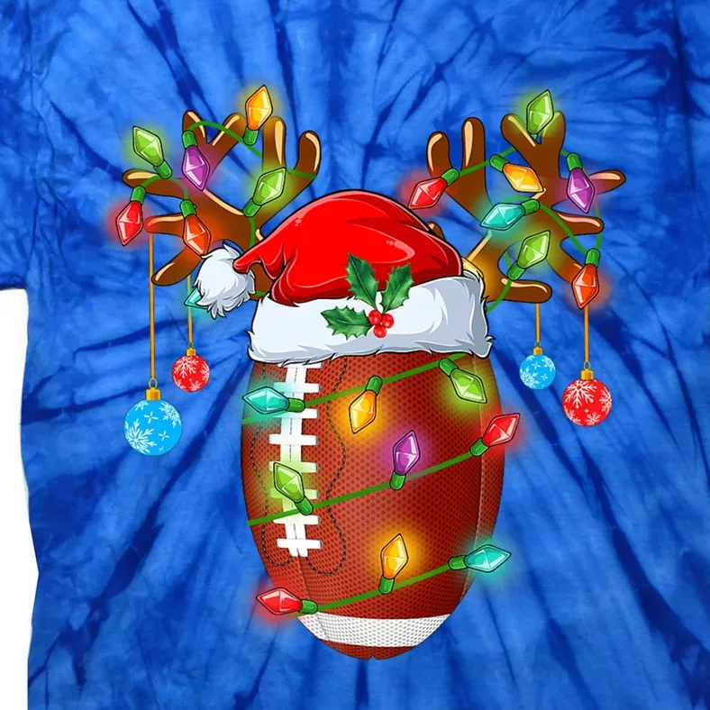 Funny Football Reindeer Santa Hat Christmas Lights Holiday Cute Gift Tie-Dye T-Shirt