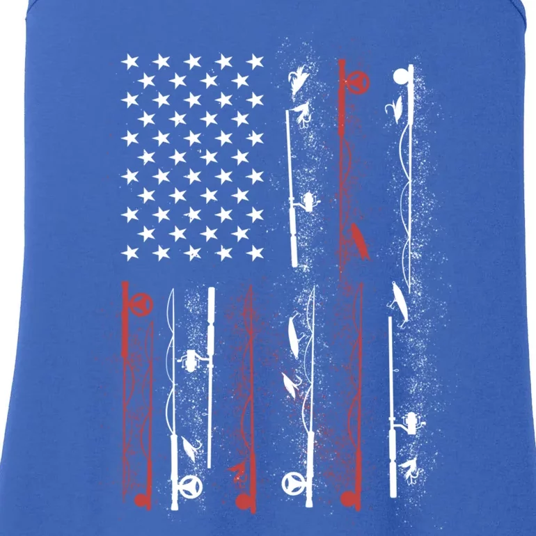 Fly Fishing Rods American Flag Usa Fishing Graphic Gift Ladies Essential Tank