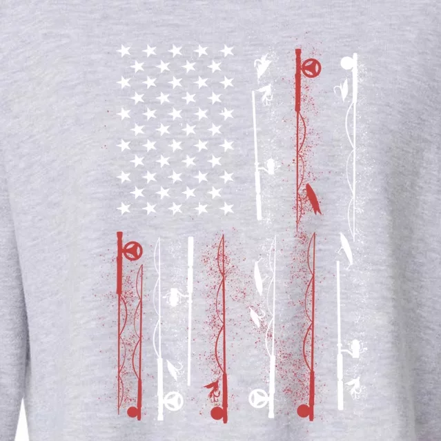 Fly Fishing Rods American Flag Usa Fishing Graphic Gift Cropped Pullover Crew