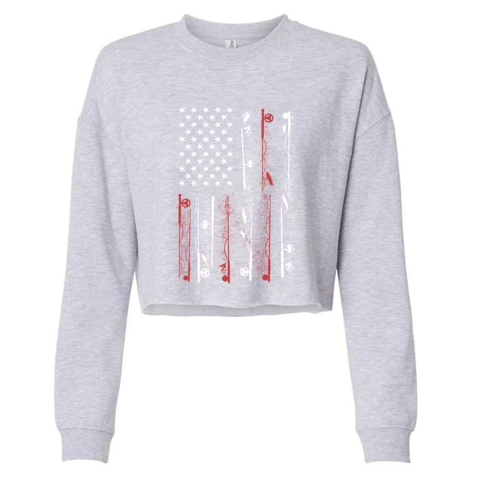 Fly Fishing Rods American Flag Usa Fishing Graphic Gift Cropped Pullover Crew