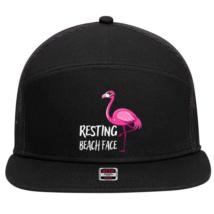 Funny Flamingo Resting Beach Face 7 Panel Mesh Trucker Snapback Hat