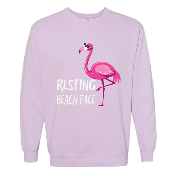 Funny Flamingo Resting Beach Face Garment-Dyed Sweatshirt