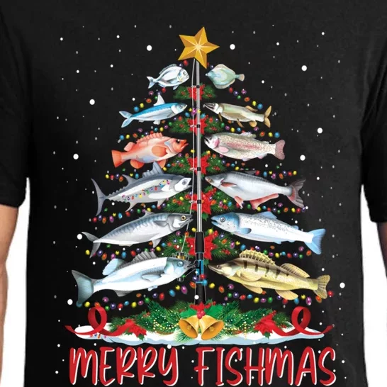 Fish Fishing Rod Christmas Tree Fisher Merry Fishmas Gift Pajama Set