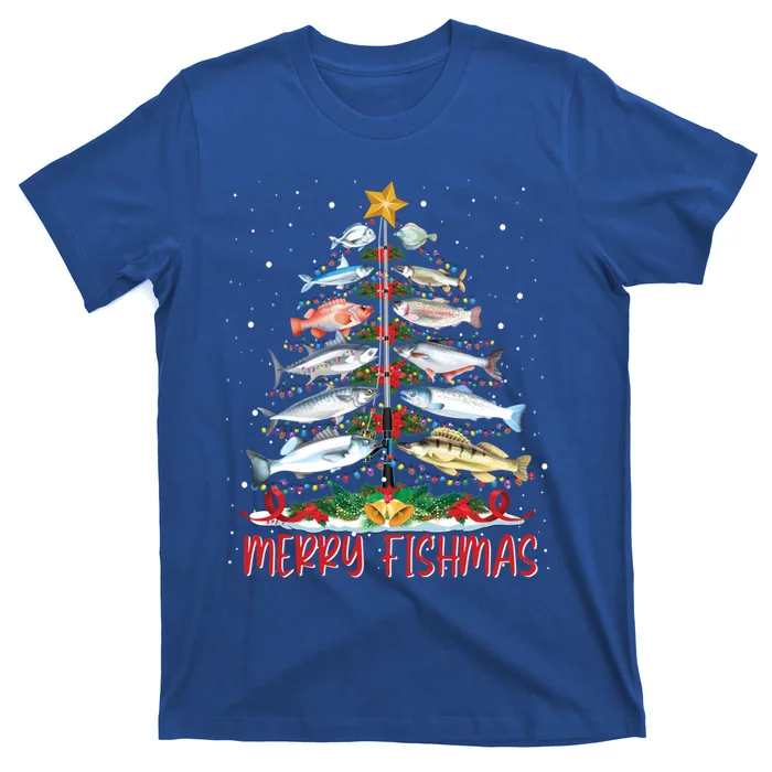 Fish Fishing Rod Christmas Tree Fisher Merry Fishmas Gift T-Shirt