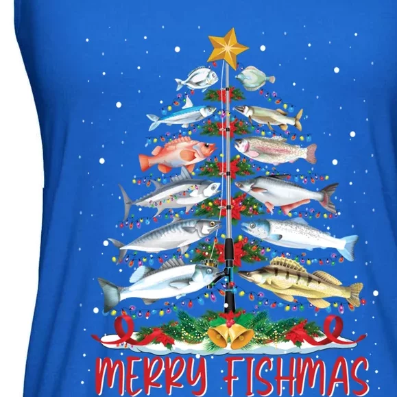 Fish Fishing Rod Christmas Tree Fisher Merry Fishmas Gift Ladies Essential Flowy Tank