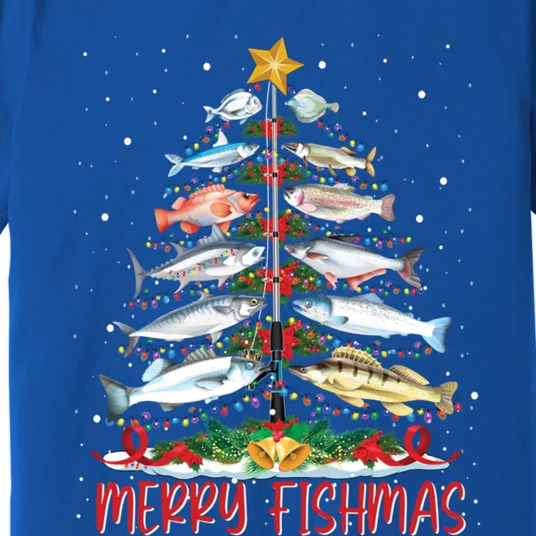 Fish Fishing Rod Christmas Tree Fisher Merry Fishmas Gift Premium T-Shirt