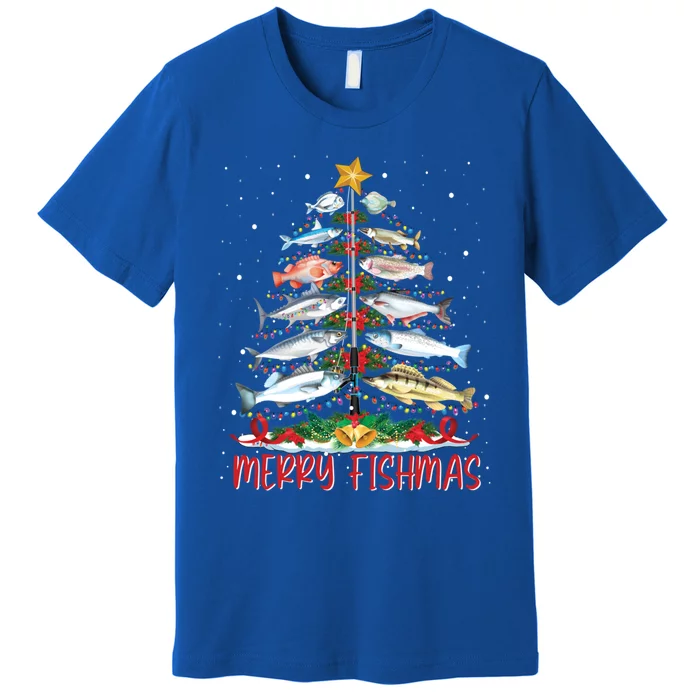 Fish Fishing Rod Christmas Tree Fisher Merry Fishmas Gift Premium T-Shirt