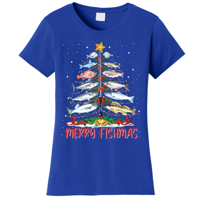 Fish Fishing Rod Christmas Tree Fisher Merry Fishmas Gift Women's T-Shirt