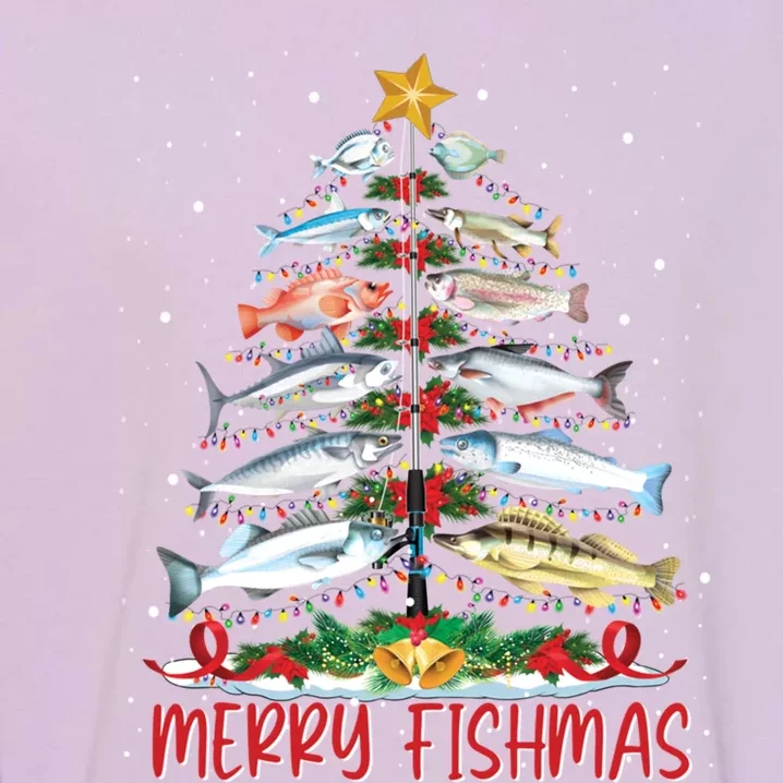 Fish Fishing Rod Christmas Tree Fisher Merry Fishmas Gift Garment-Dyed Sweatshirt