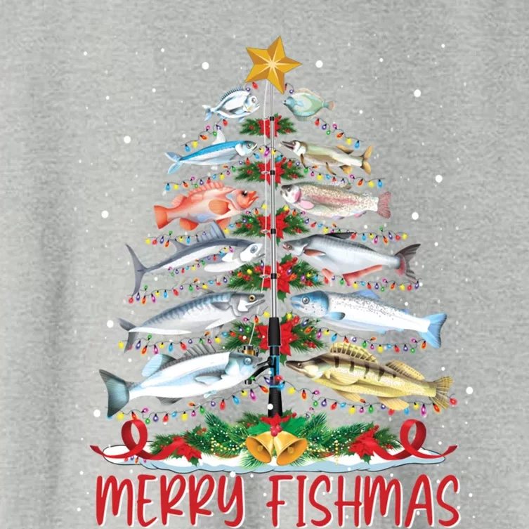 Fish Fishing Rod Christmas Tree Fisher Merry Fishmas Gift Women's Crop Top Tee