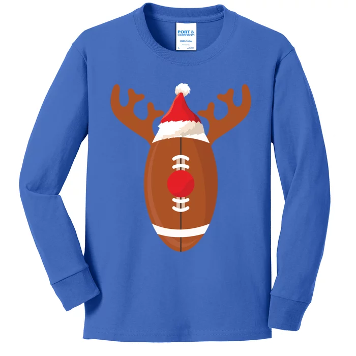 Funny Football Reindeer Christmas Football Lover Gift Kids Long Sleeve Shirt