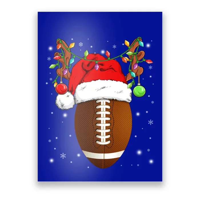 Funny Football Reindeer Santa Hat Christmas Lights Holiday Great Gift Poster