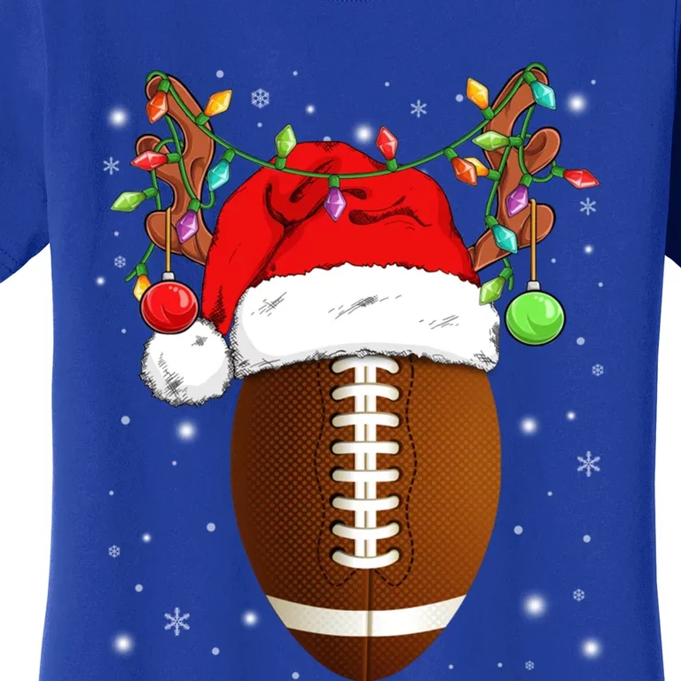 Funny Football Reindeer Santa Hat Christmas Lights Holiday Great Gift Women's T-Shirt