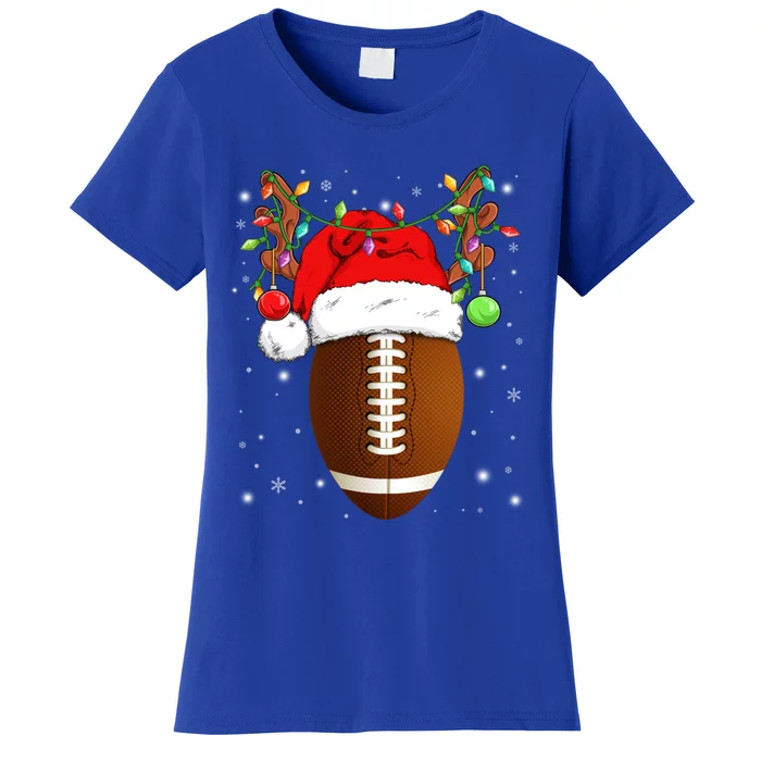 Funny Football Reindeer Santa Hat Christmas Lights Holiday Great Gift Women's T-Shirt