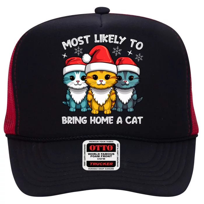 Festive Feline Rescuer Cat Adoption Advocate Most Likely To Bring Home A Cat High Crown Mesh Trucker Hat