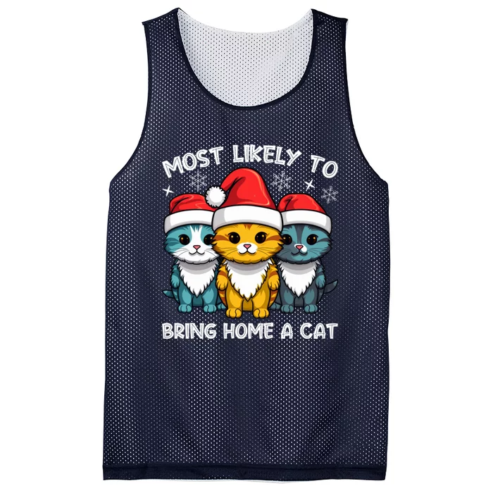 Festive Feline Rescuer Cat Adoption Advocate Most Likely To Bring Home A Cat Mesh Reversible Basketball Jersey Tank