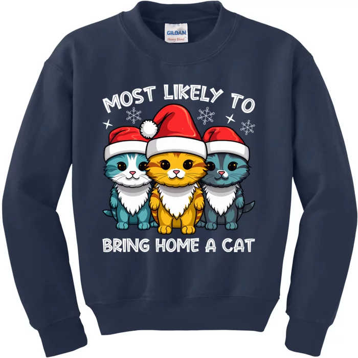 Festive Feline Rescuer Cat Adoption Advocate Most Likely To Bring Home A Cat Kids Sweatshirt