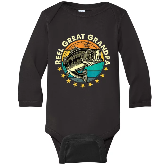 Funny Fishermen Reel Great Grandpa Mens Fishing Grandfather Baby Long Sleeve Bodysuit