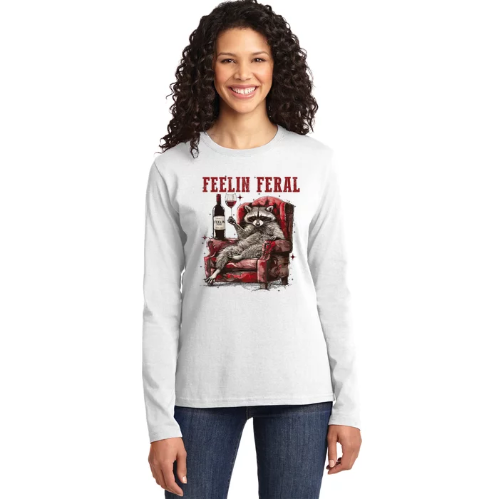 Feeling Feral Racoon Ladies Long Sleeve Shirt