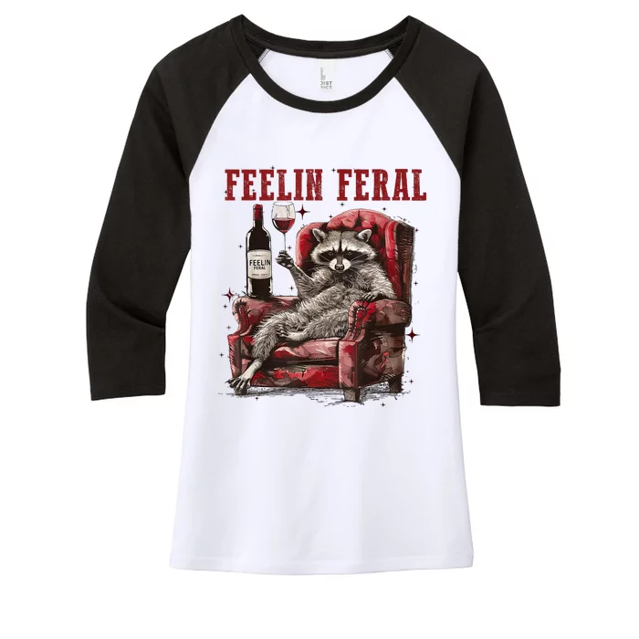 Feeling Feral Racoon Women's Tri-Blend 3/4-Sleeve Raglan Shirt