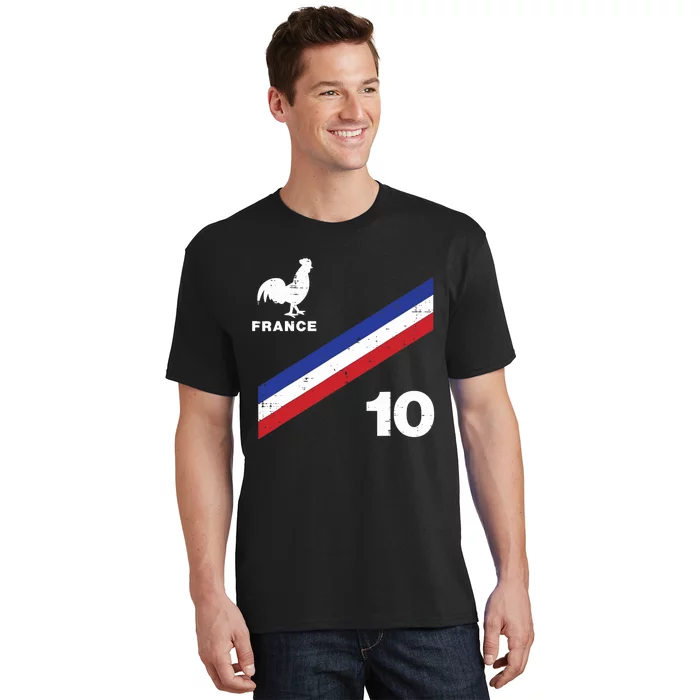 France Flag Rooster Number 10 Soccer Fan Boy T-Shirt