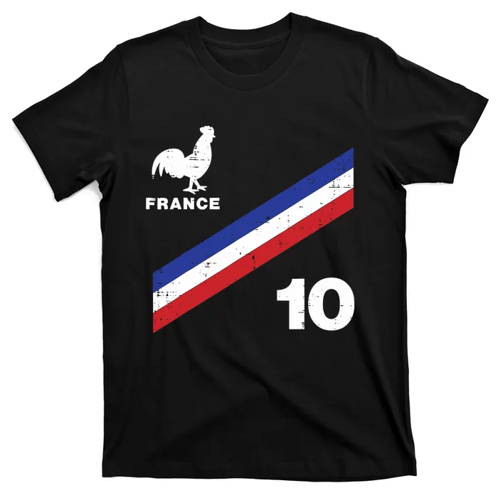 France Flag Rooster Number 10 Soccer Fan Boy T-Shirt