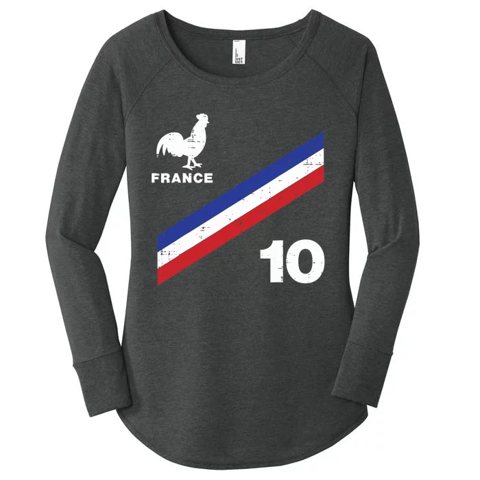 France Flag Rooster Number 10 Soccer Fan Boy Women's Perfect Tri Tunic Long Sleeve Shirt