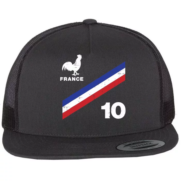 France Flag Rooster Number 10 Soccer Fan Boy Flat Bill Trucker Hat