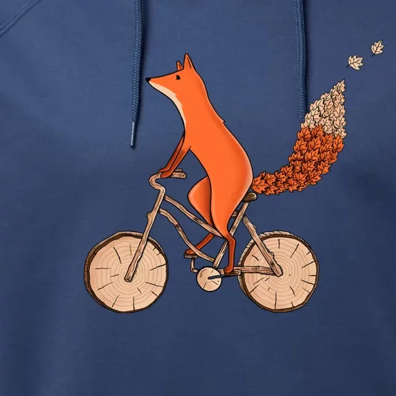 Funny Fox Riding A Wooden Bicycle Performance Fleece Hoodie