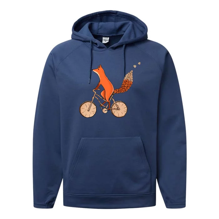 Funny Fox Riding A Wooden Bicycle Performance Fleece Hoodie