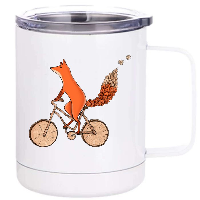 Funny Fox Riding A Wooden Bicycle Front & Back 12oz Stainless Steel Tumbler Cup