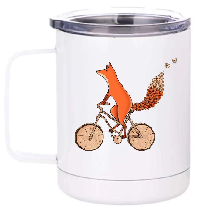 Funny Fox Riding A Wooden Bicycle Front & Back 12oz Stainless Steel Tumbler Cup