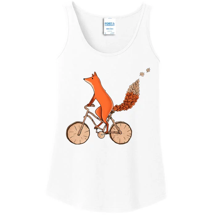 Funny Fox Riding A Wooden Bicycle Ladies Essential Tank