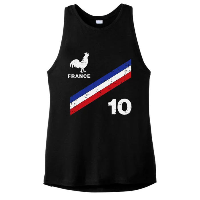 France Flag Rooster Number 10 Soccer Ladies Tri-Blend Wicking Tank