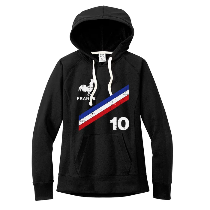 France Flag Rooster Number 10 Soccer Women's Fleece Hoodie