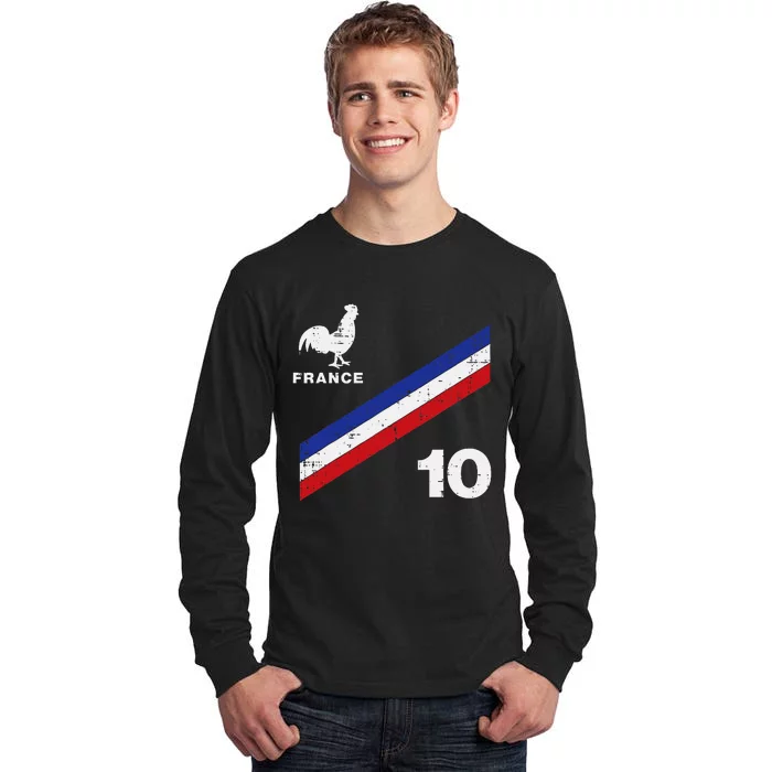 France Flag Rooster Number 10 Soccer Tall Long Sleeve T-Shirt