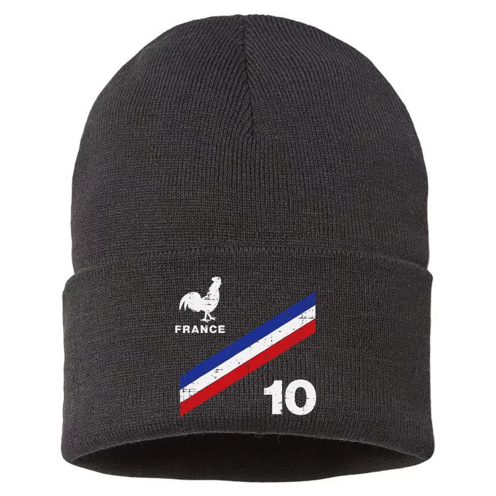 France Flag Rooster Number 10 Soccer Sustainable Knit Beanie