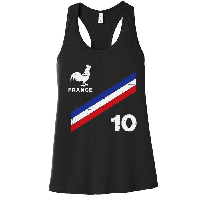 France Flag Rooster Number 10 Soccer Women's Racerback Tank