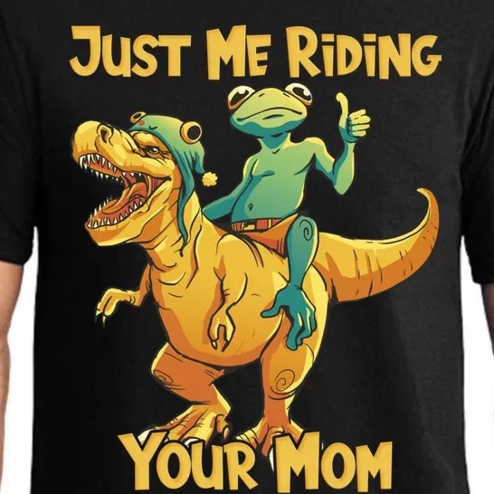 Funny Frog Riding T Rex Your Mom Sarcastic Joke Gift Pajama Set