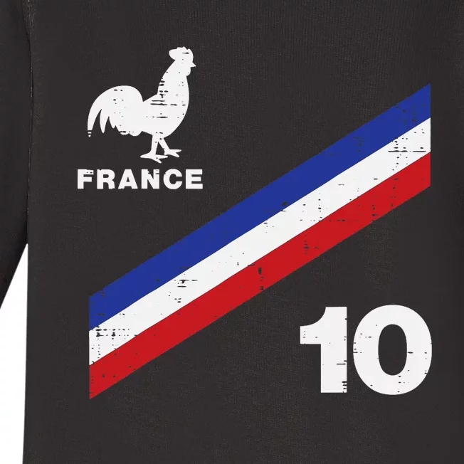 France Flag Rooster Number 10 Soccer Fan Baby Long Sleeve Bodysuit