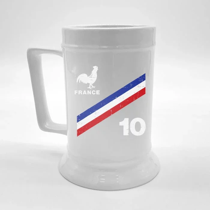 France Flag Rooster Number 10 Soccer Fan Front & Back Beer Stein