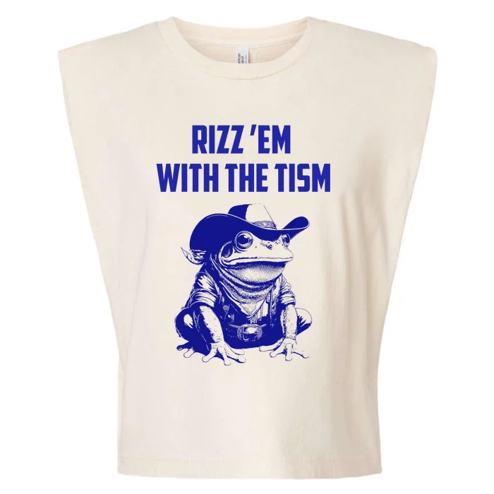 Funny Frog Rizz Em With The Tism Garment-Dyed Women's Muscle Tee