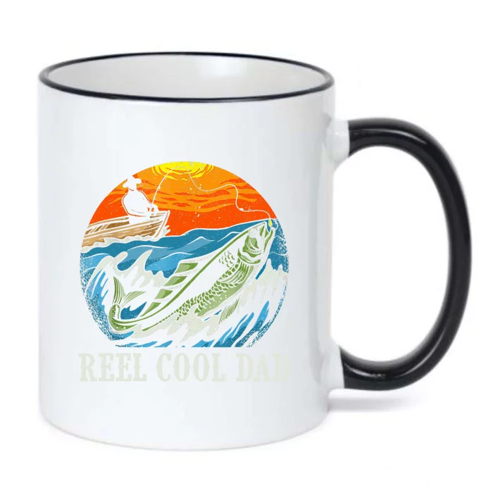 Funny Fisher Retro Sunset Reel Cool Dad Fishing Gift Black Color Changing Mug