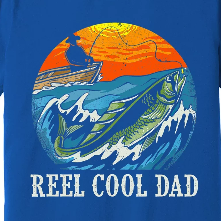 Funny Fisher Retro Sunset Reel Cool Dad Fishing Gift Premium T-Shirt